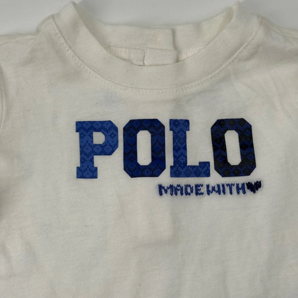 Ralph Lauren Baby Girls White Peplum Long Sleeve Polo Graphic Top 6M